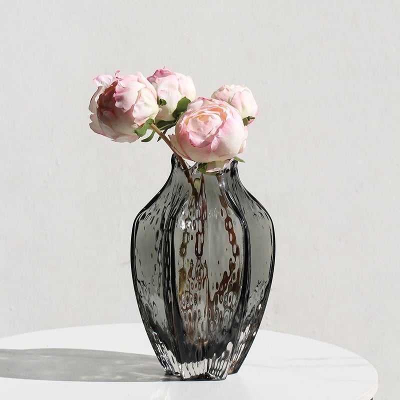 Y&D Modern Gray Glass Flower Vase - Unique Irregular Mouth-blown Design - Tabletop Decor for Home Accessories, Vases - Image 4