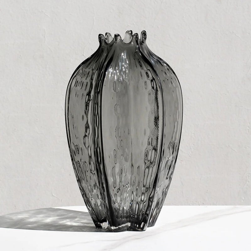 Y&D Modern Gray Glass Flower Vase - Unique Irregular Mouth-blown Design - Tabletop Decor for Home Accessories, Vases - Image 5