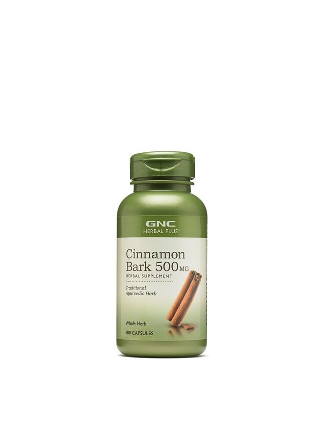 GNC Herbal Plus Cinnamon Bark 500mg, 100 Capsules, Traditional Ayurvedic Herb