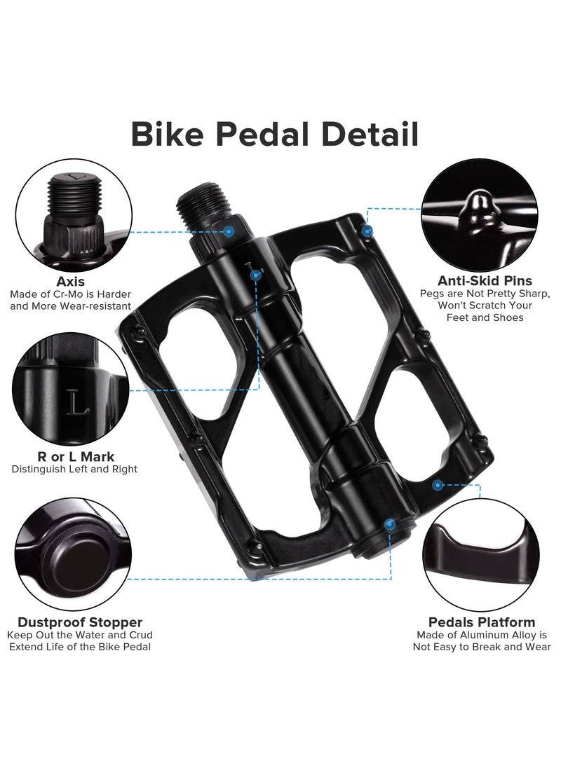 Generic - Bike Pedals, Aluminum Alloy Bicycle Pedals, Mountain Bike Pedal with Removable Anti-Skid Nails, Universal Aluminum Alloy Platform Pedal for Travel Cycle-Cross Bikes, 9/16inch - Image 1