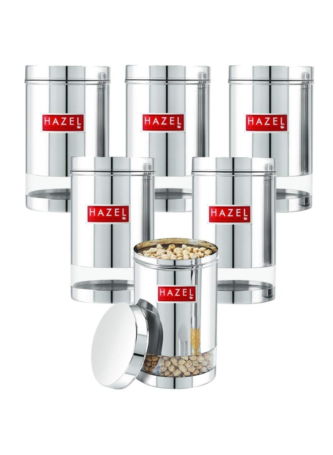 HAZEL Stainless Steel Transparent Glossy Finish See Through Container, 1700 ml, Set of 6 - Image 1