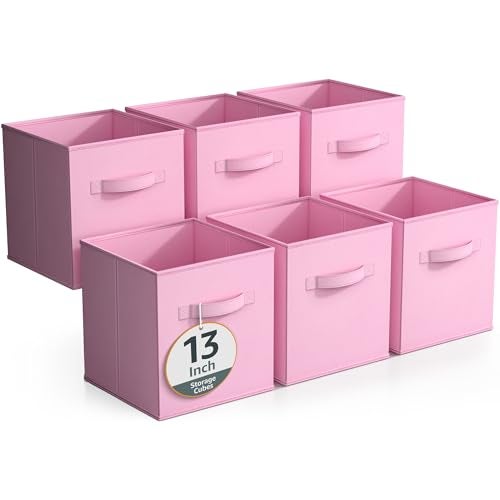 Sorbus Fabric Storage Cubes 6 Foldable Storage Bins for Organizing Pantry Cubbies Toy Box Clothes Storage Closet Organizer 13 Inch Collapsible Cube Baskets for Shelves with Handle - Image 1