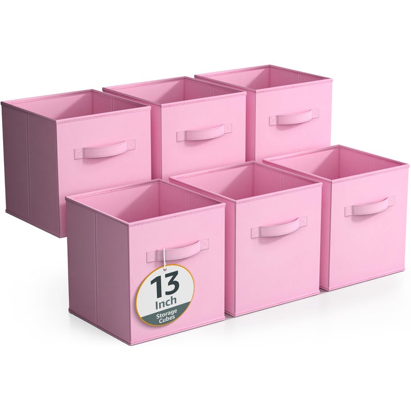 Sorbus Fabric Storage Cubes 6 Foldable Storage Bins for Organizing Pantry Cubbies Toy Box Clothes Storage Closet Organizer 13 Inch Collapsible Cube Baskets for Shelves with Handle - Image 2