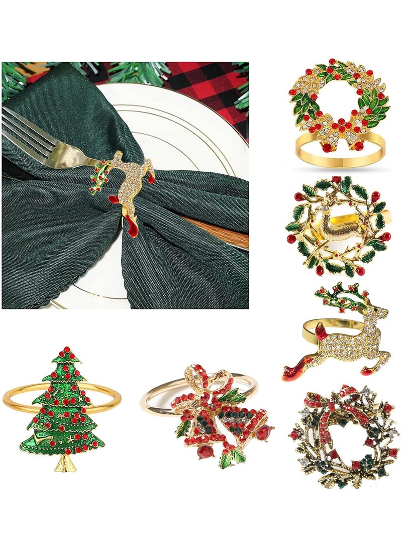 AUTOYSUR Christmas Napkin Rings – Rhinestone Deer & Wreath, Set of 6 - Image 1