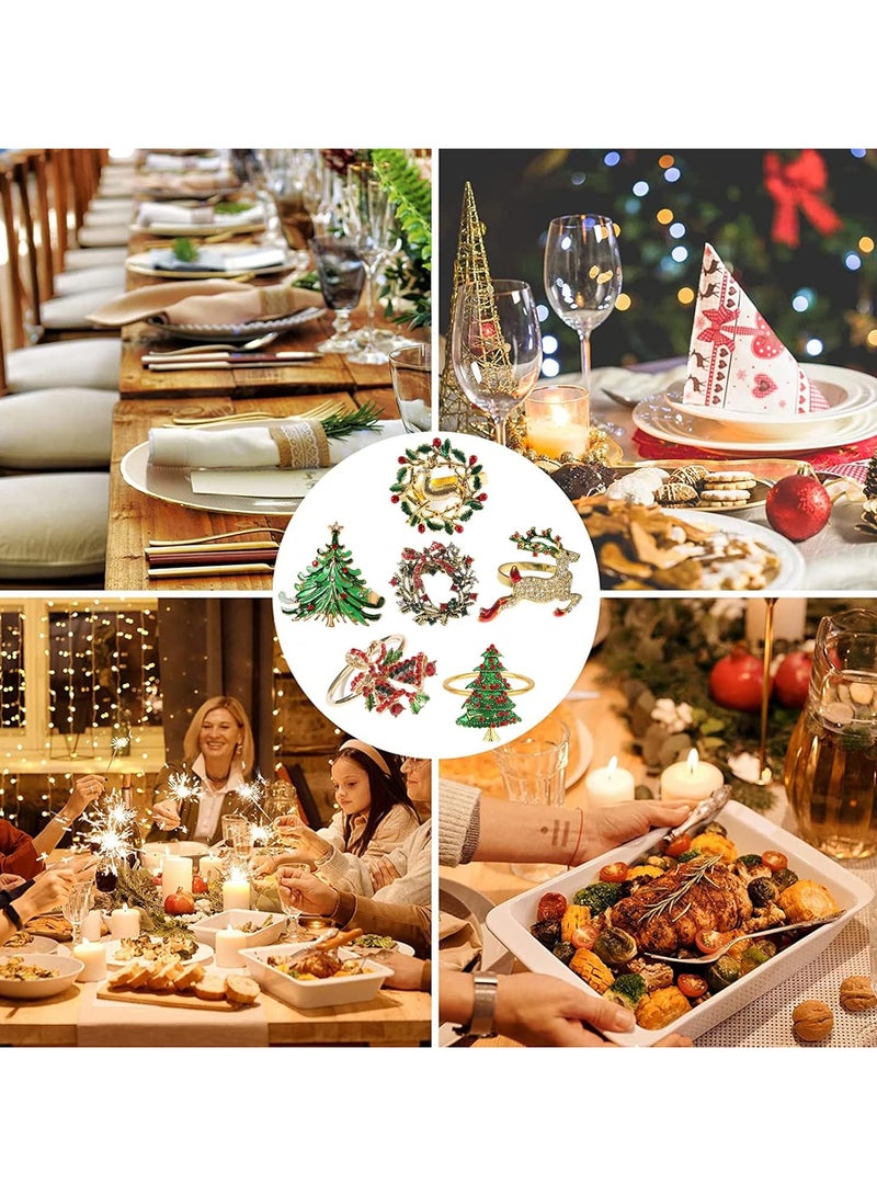 AUTOYSUR Christmas Napkin Rings – Rhinestone Deer & Wreath, Set of 6 - Image 3