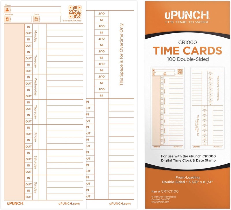 uPunch 100 Time Cards for CR1000 Digital Time Clock and Date Stamp - Image 1