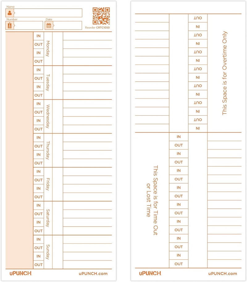 uPunch 100 Time Cards for CR1000 Digital Time Clock and Date Stamp - Image 2