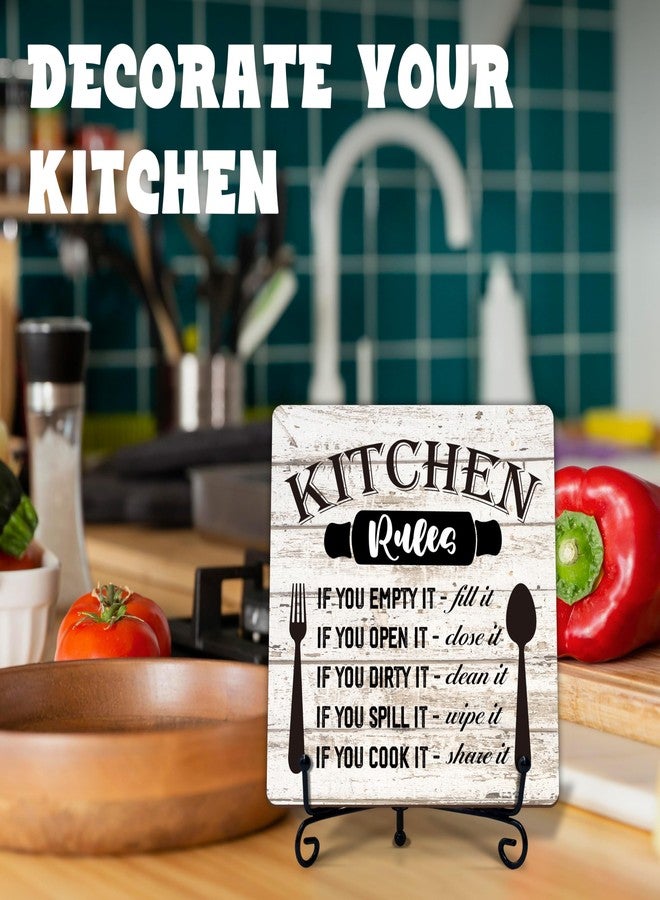 DETIHO Rustic Wood Plaque with Stand - Kitchen Decor - Kitchen Rules Wood Sign - Idea Wooden Decor for Home Living Room Dining Room Shelf Table Decoration (31) - Image 3