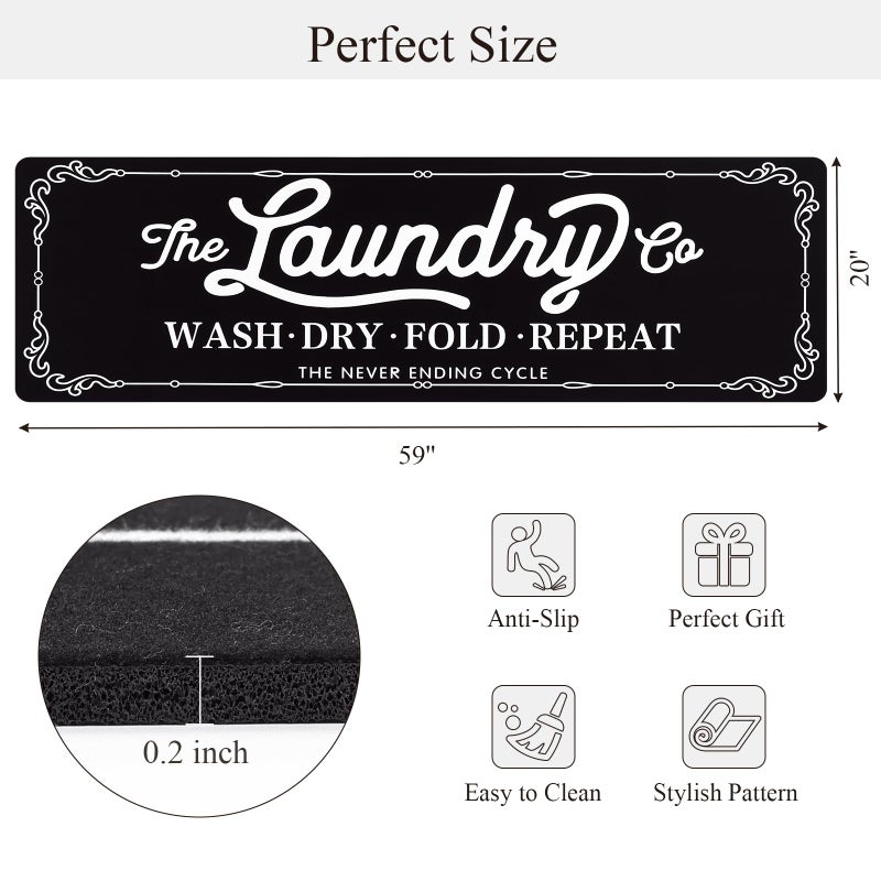 Pauwer Laundry Room Rug Runner 20"x60" Waterproof Rubber Laundry Mat Non Slip Kitchen Mats for Floor Washable Floor Mat Runner Rug for Farmhouse Mudroom Washroom Bathroom Decor - Image 2