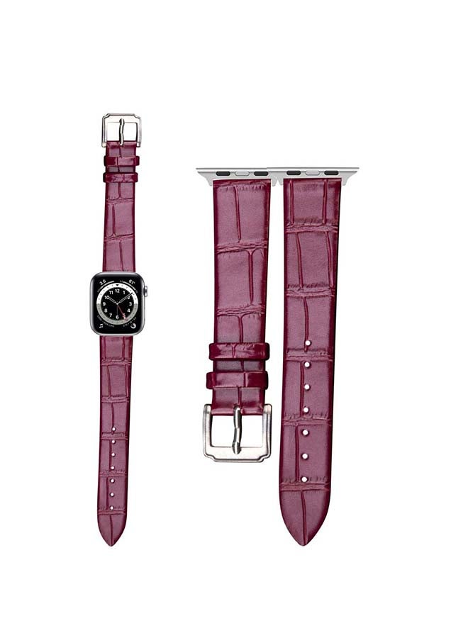 بيرفيي سوار بديل بنمط جلد التمساح،  لساعات أبل سيريز 6/SE/5/4/3/2/1. بورغندي - Image 1