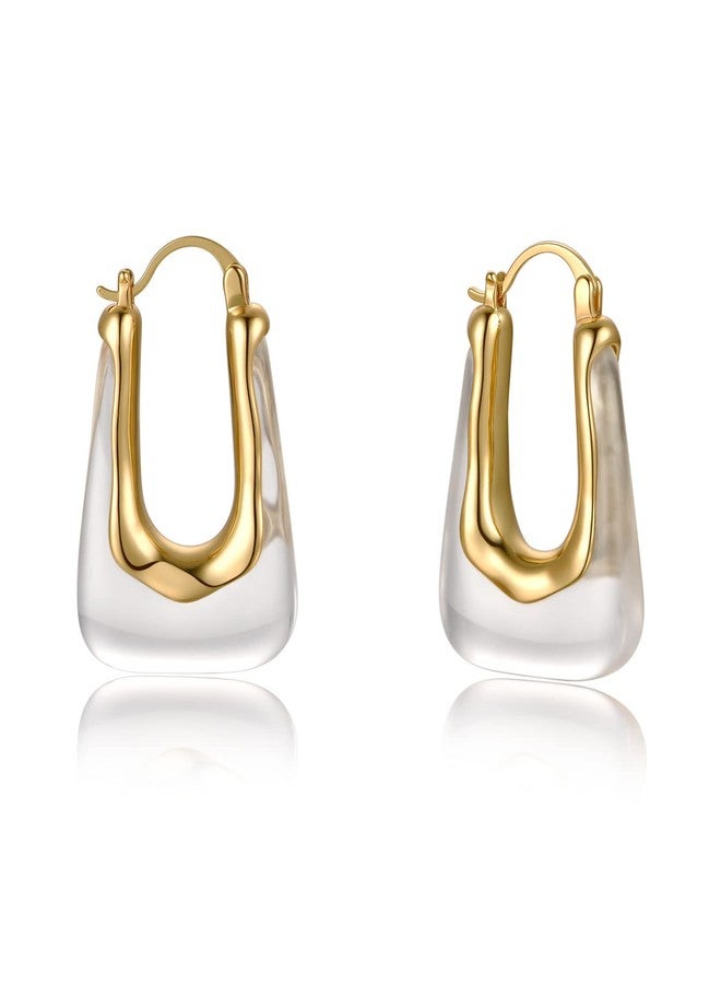 YESLADY Acrylic Hoop Earrings Gold Lucite Transparent Resin Rectangle Clear Hoops for Women - Image 1