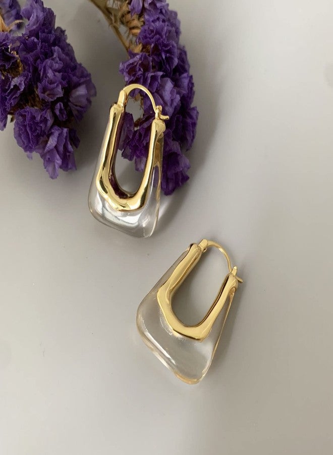 YESLADY Acrylic Hoop Earrings Gold Lucite Transparent Resin Rectangle Clear Hoops for Women - Image 5