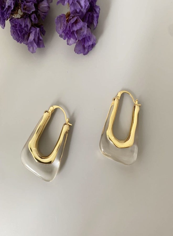 YESLADY Acrylic Hoop Earrings Gold Lucite Transparent Resin Rectangle Clear Hoops for Women - Image 4
