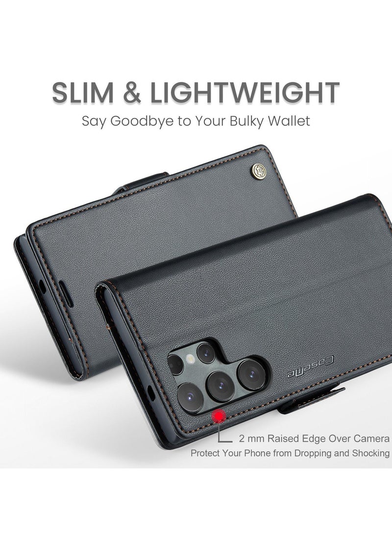 CaseMe Flip Wallet Case For Samsung Galaxy S25 Ultra RFID Blocking PU Leather Wallet Flip Folio Case with Card Holder Kickstand Shockproof Phone Cover - Black - Image 3