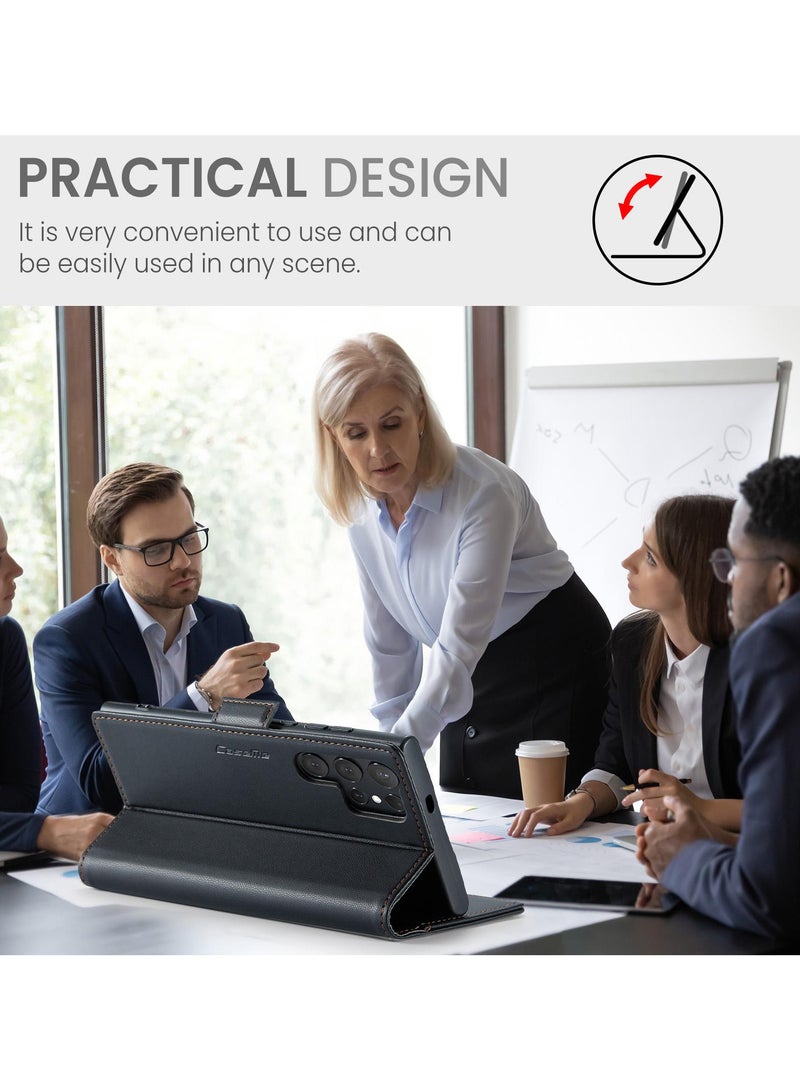 CaseMe Flip Wallet Case For Samsung Galaxy S25 Ultra RFID Blocking PU Leather Wallet Flip Folio Case with Card Holder Kickstand Shockproof Phone Cover - Black - Image 5