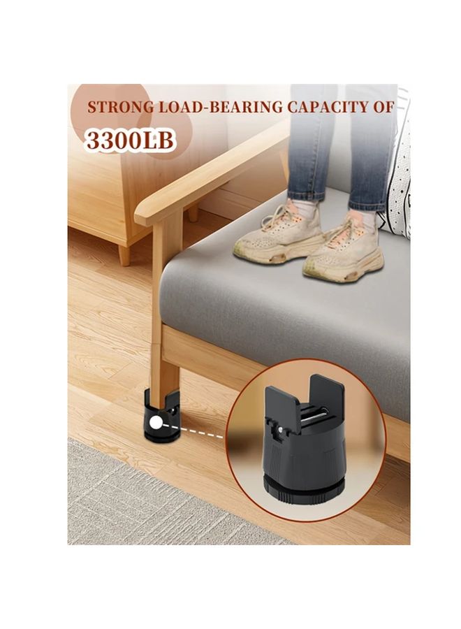Black Adjustable Bed Risers Set of 4 Heavy Duty Non Slip Furniture Leg Extenders - Image 2