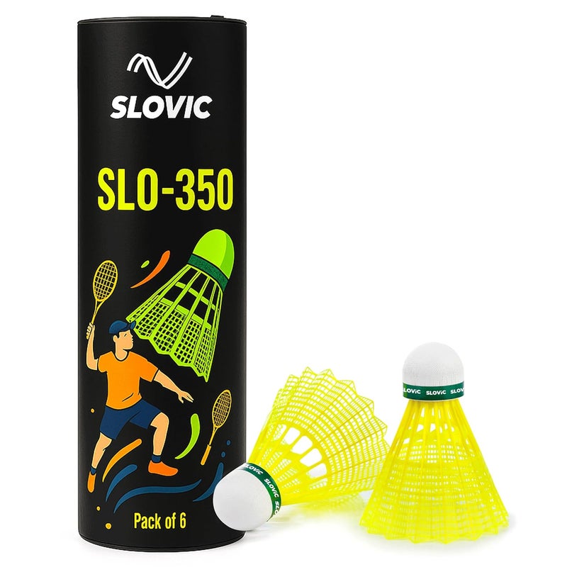 SLOVIC كرة الريشة [مجموعة من 6] | تنورة ريش نايلون متينة | تصميم جناح هوائي 350 | طيران مستقر واستعادة سريعة - Image 1