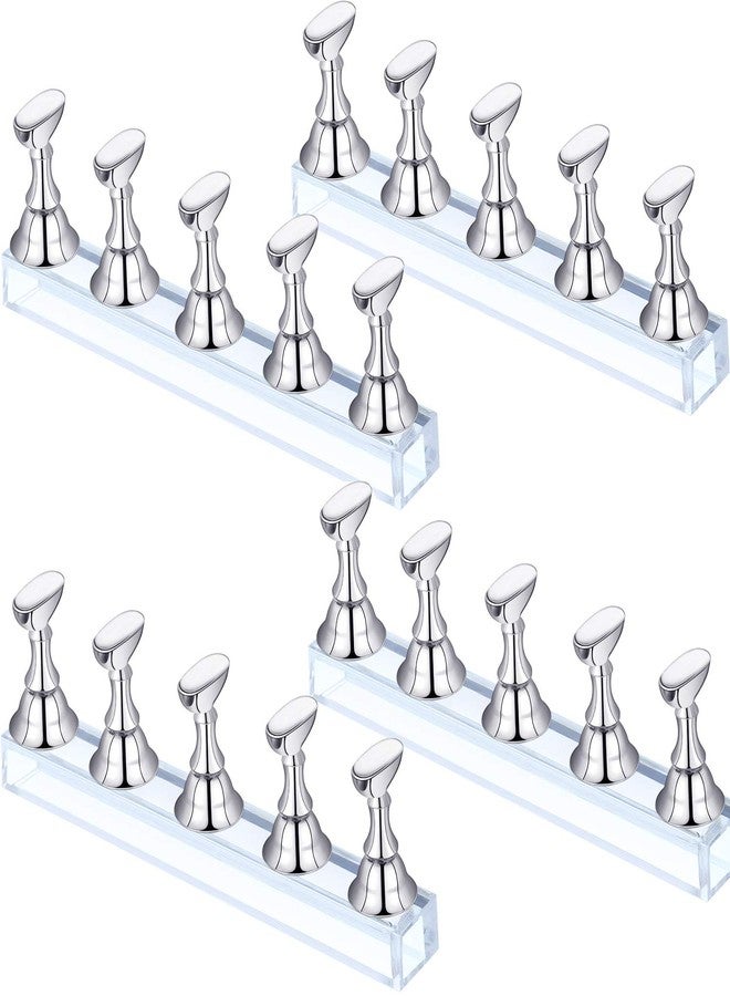 Blulu 4 Sets Acrylic Nail Display Stand Nail Holder Magnetic Nail Practice Stand Fingernail DIY Nail Design Stand for False Nail Manicure Tool (Silver) - Image 1