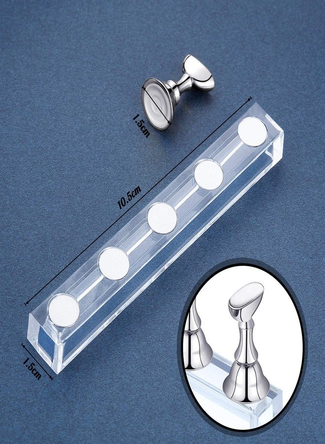 Blulu 4 Sets Acrylic Nail Display Stand Nail Holder Magnetic Nail Practice Stand Fingernail DIY Nail Design Stand for False Nail Manicure Tool (Silver) - Image 2
