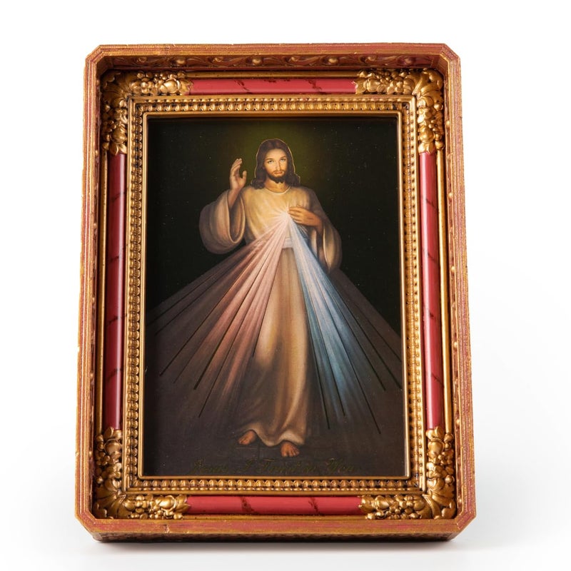 BC BUILDCLASSIC صورة الرحمة الإلهية الكاثوليكية من BC 4 × 6 صورة صلاة على الطاولة مؤطرة صغيرة صورة يسوع المسيح هدية دينية للديكور الداخلي للمنزل مصنوعة يدويًا بإطار صورة عتيق من Buildclassic