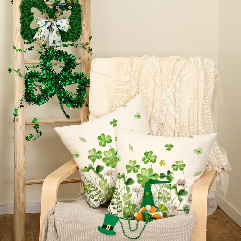 AACORS St.Patricks Day Pillow Covers 18X18 Inch Set of 2,Shamrock Floral Decorations Holiday Spring Decorative Pillow Case Decor for Sofa Couch (Green) - Image 4