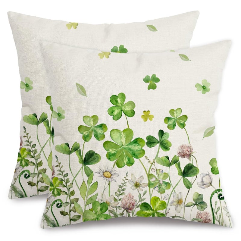 AACORS St.Patricks Day Pillow Covers 18X18 Inch Set of 2,Shamrock Floral Decorations Holiday Spring Decorative Pillow Case Decor for Sofa Couch (Green) - Image 1