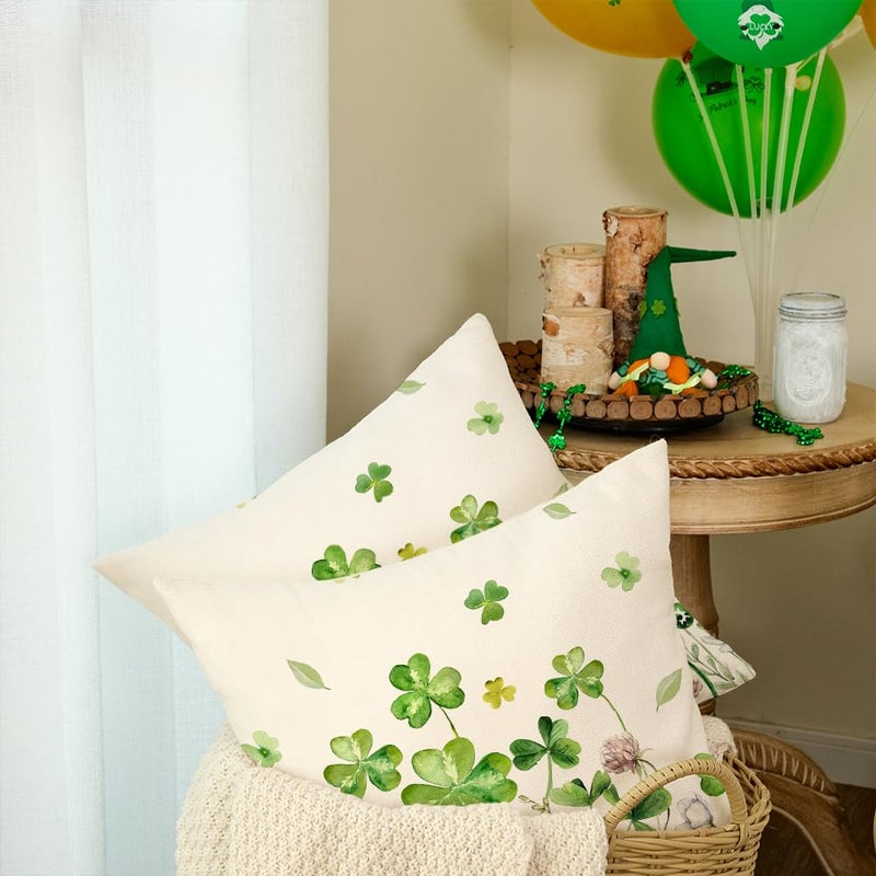 AACORS St.Patricks Day Pillow Covers 18X18 Inch Set of 2,Shamrock Floral Decorations Holiday Spring Decorative Pillow Case Decor for Sofa Couch (Green) - Image 3