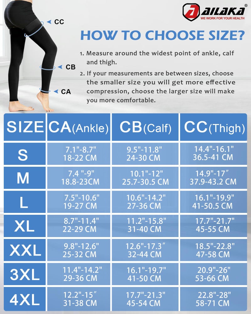 Ailaka Medical Compression Stockings for Women Men, Thigh High Footless 20-30mmHg Graduated Compression Socks with Silicone Band for Varicose Veins, Edema, Post-Surgery - Image 4