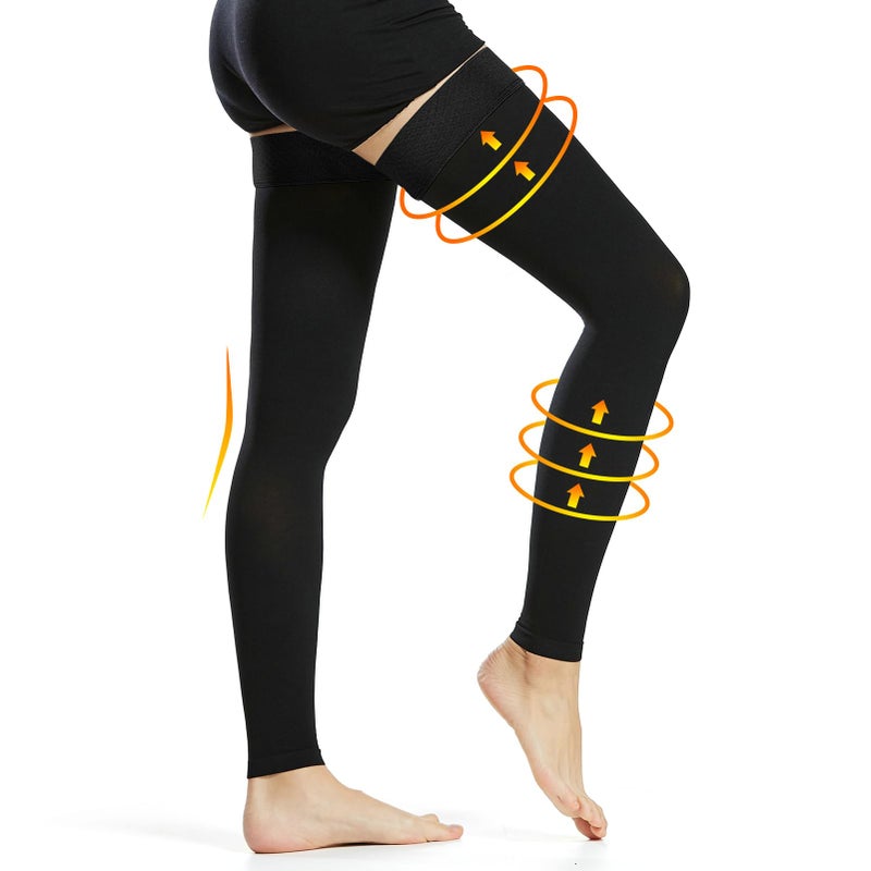 Ailaka Medical Compression Stockings for Women Men, Thigh High Footless 20-30mmHg Graduated Compression Socks with Silicone Band for Varicose Veins, Edema, Post-Surgery - Image 1