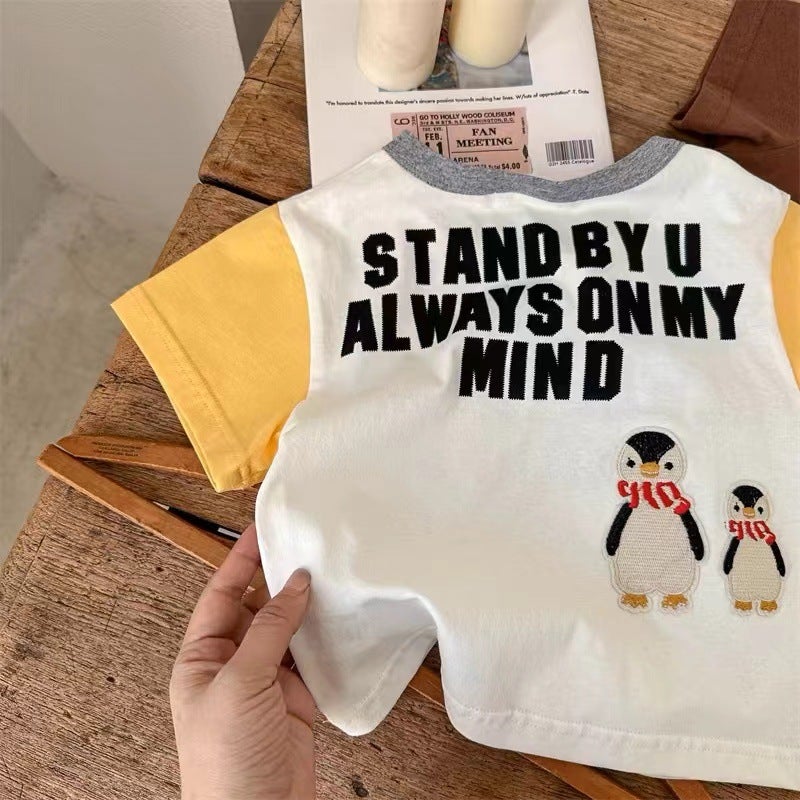 Children'S Cotton Short-Sleeved T-Shirt Summer Cartoon Half-Sleeved Embroidered Printed Japanese Fashion Brand Chinese And Korean Style Children'S Fashion Fashion - Image 1