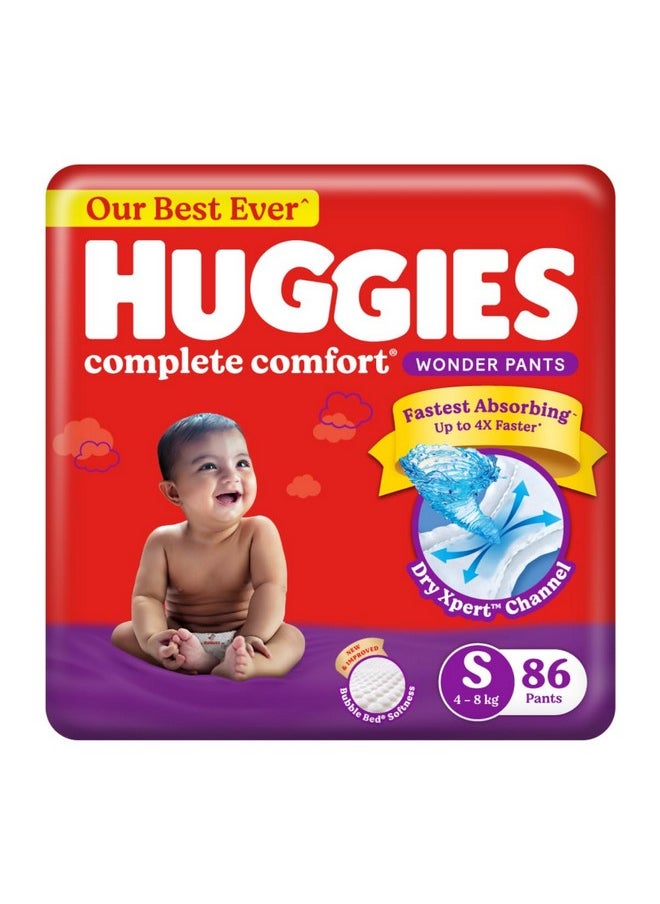 Huggies Complete Comfort Wonder Pants | Pant Style Baby Diapers S Size, 86 Count | India'S Fastest Absorbing Diaper, Patented Dry Xpert Channel, Ideal For 4 To 8 Kgs  - Image 1