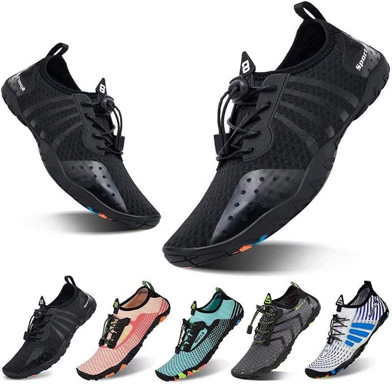 YALOX Water Shoes Mens Womens Swim Shoes Outdoor Beach Barefoot QuickDry Aqua Pool Socks Swimming Yoga Surfing Exercise8080Black44EU - Image 2
