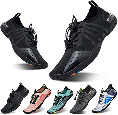 YALOX Water Shoes Mens Womens Swim Shoes Outdoor Beach Barefoot QuickDry Aqua Pool Socks Swimming Yoga Surfing Exercise8080Black44EU - Image 1