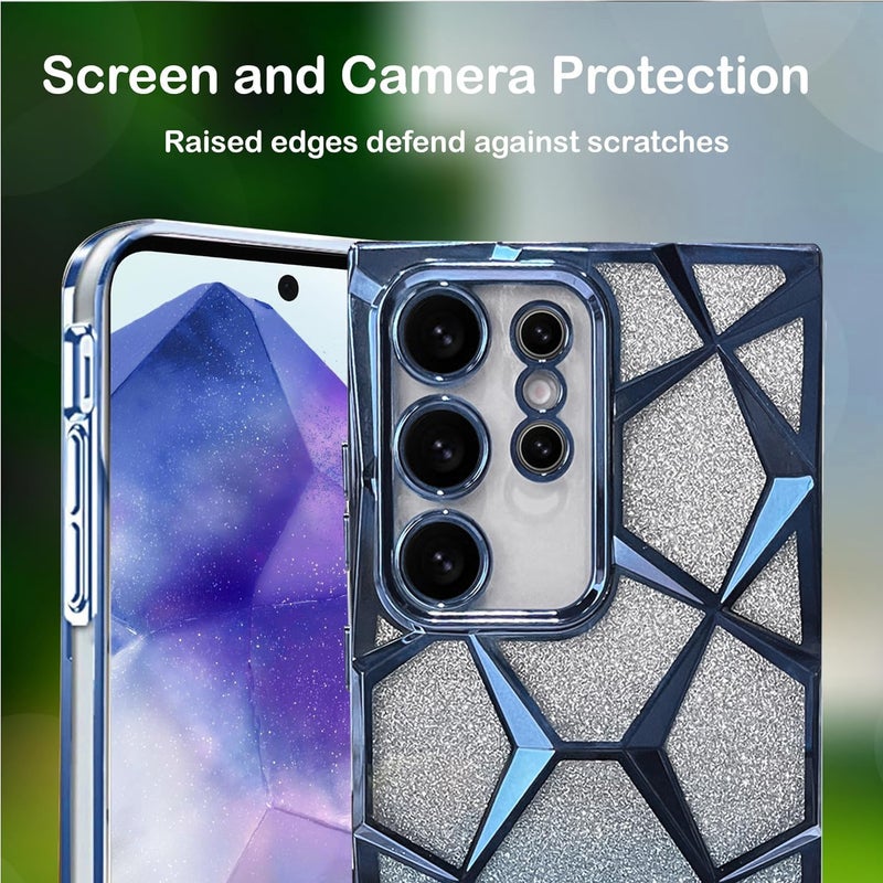 VONZEE Gradient Glitter Case for Samsung S24 Ultra, Luxury Electroplated 3D Cube, Diamond Bling Shiny Soft TPU Clear Shockproof Women Girls Protective Phone Cover (Sierra Blue) - Image 5