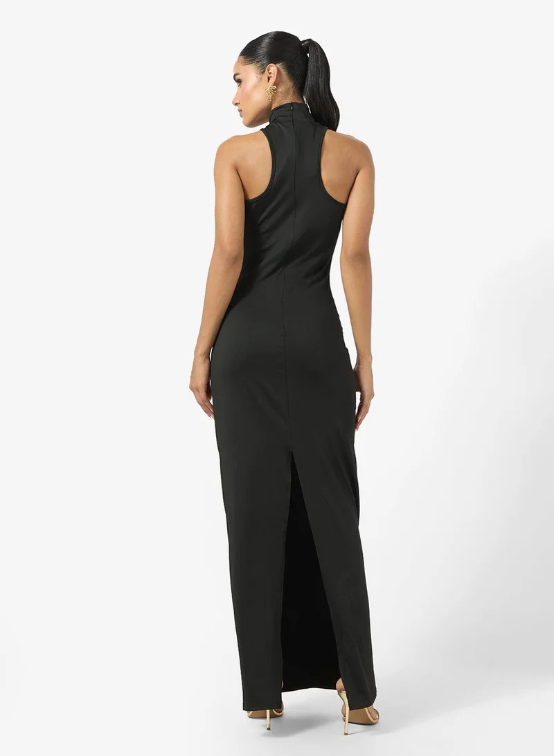 Ginger Halter Neck Bodycon Dress with Gold Accent