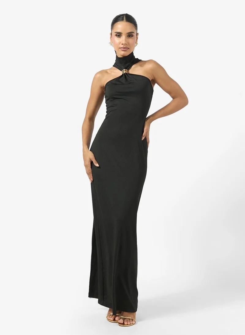 Ginger Halter Neck Bodycon Dress with Gold Accent