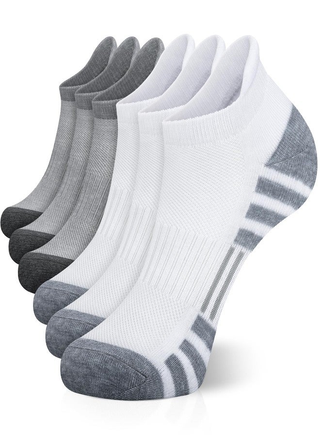 Airacker Ankle Athletic Running Socks Cushioned Breathable Low Cut Sports Tab Socks for Men and Women (6 Pairs), White&grey, 9-12 - Image 1