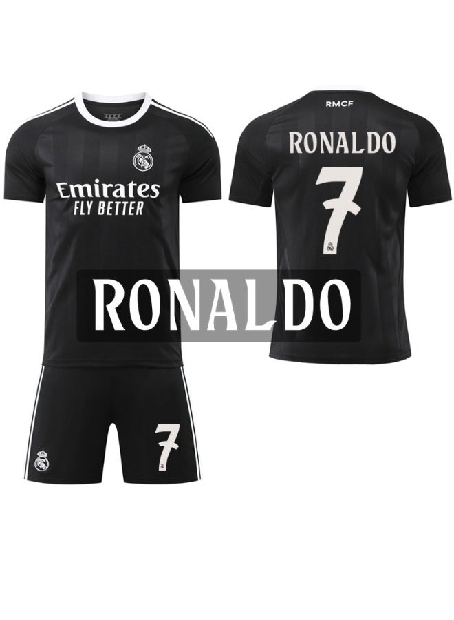 Real Madrid 2025-2026 season #7 RONALDO black training football jersey shorts suit children's size and adult size, a gift for fans and friends - Image 1