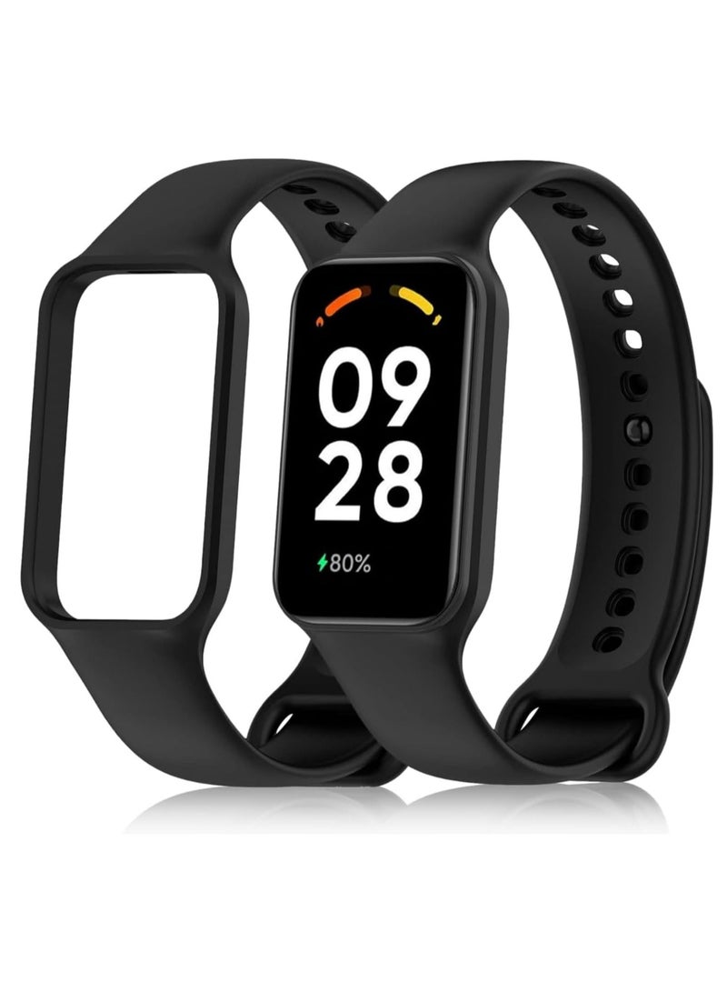 تين تك سوار ساعة ذكية من تين تيك لساعة شاومي ريدمي باند 2، سوار سيليكون رياضي، سوار معصم بديل، اكسسوارات ساعة شاومي ريدمي سمارت باند 2 - اسود - Image 1
