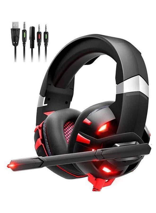 NIBEMINENT Red LED Gaming Headset With Noise Canceling Mic - Black/Red - Image 1