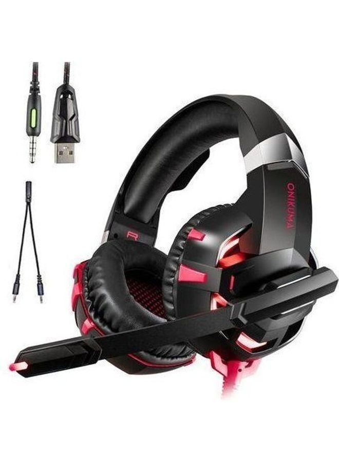 NIBEMINENT Red LED Gaming Headset With Noise Canceling Mic - Black/Red - Image 2