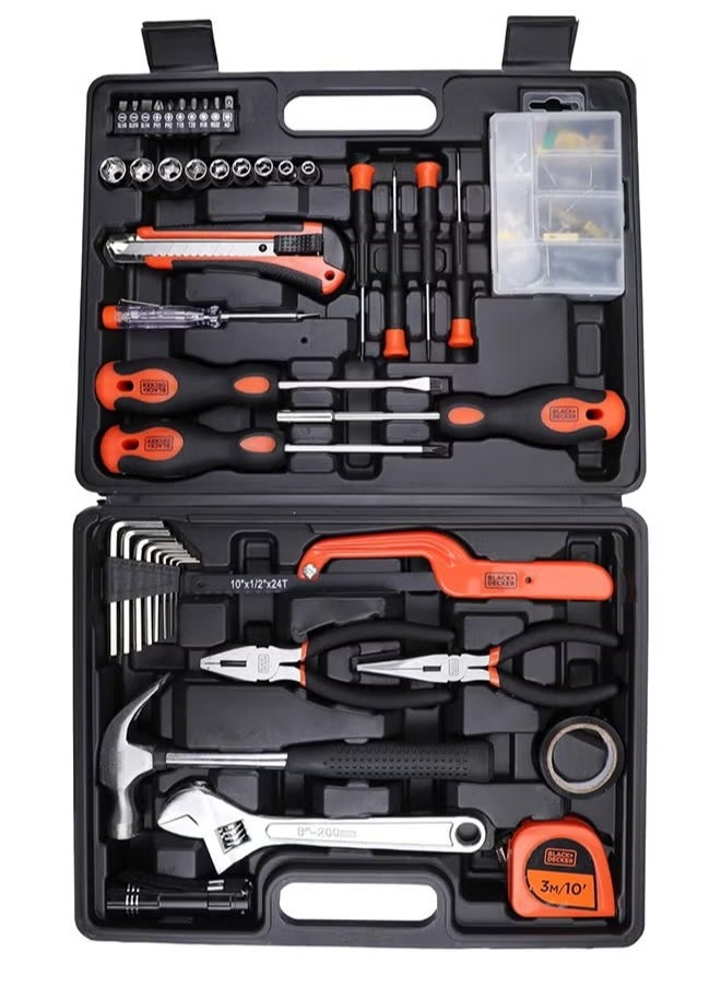 BLACK+DECKER 126-Piece Hand Tool Kit in Durable Kitbox for Home DIY & Professional Use, Includes Wrenches, Screwdrivers, Hammer, Allen Keys, Electrical Tester Orange/Black 35 x 27 x 6.8cm  - Image 1