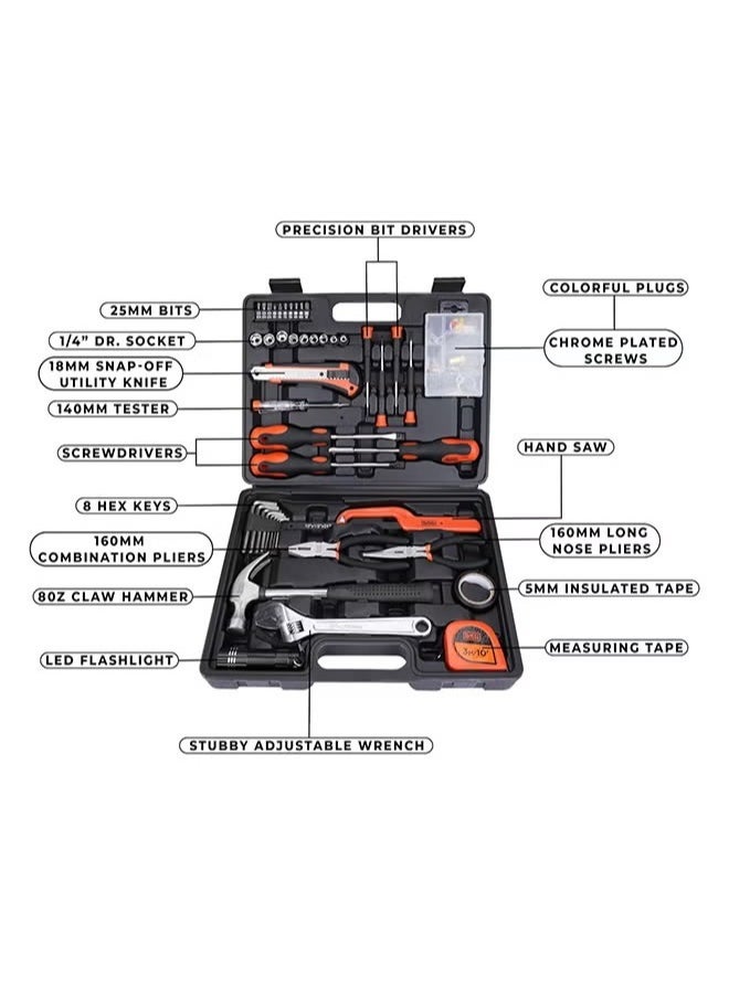 BLACK+DECKER 126-Piece Hand Tool Kit in Durable Kitbox for Home DIY & Professional Use, Includes Wrenches, Screwdrivers, Hammer, Allen Keys, Electrical Tester Orange/Black 35 x 27 x 6.8cm  - Image 2