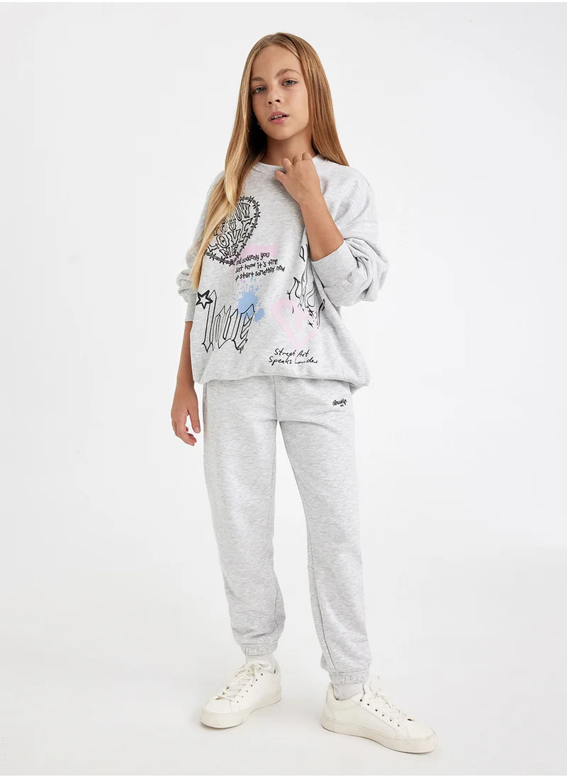 DeFacto Printed Elasticated Cuffed Grey Jogger Pants With Pockets