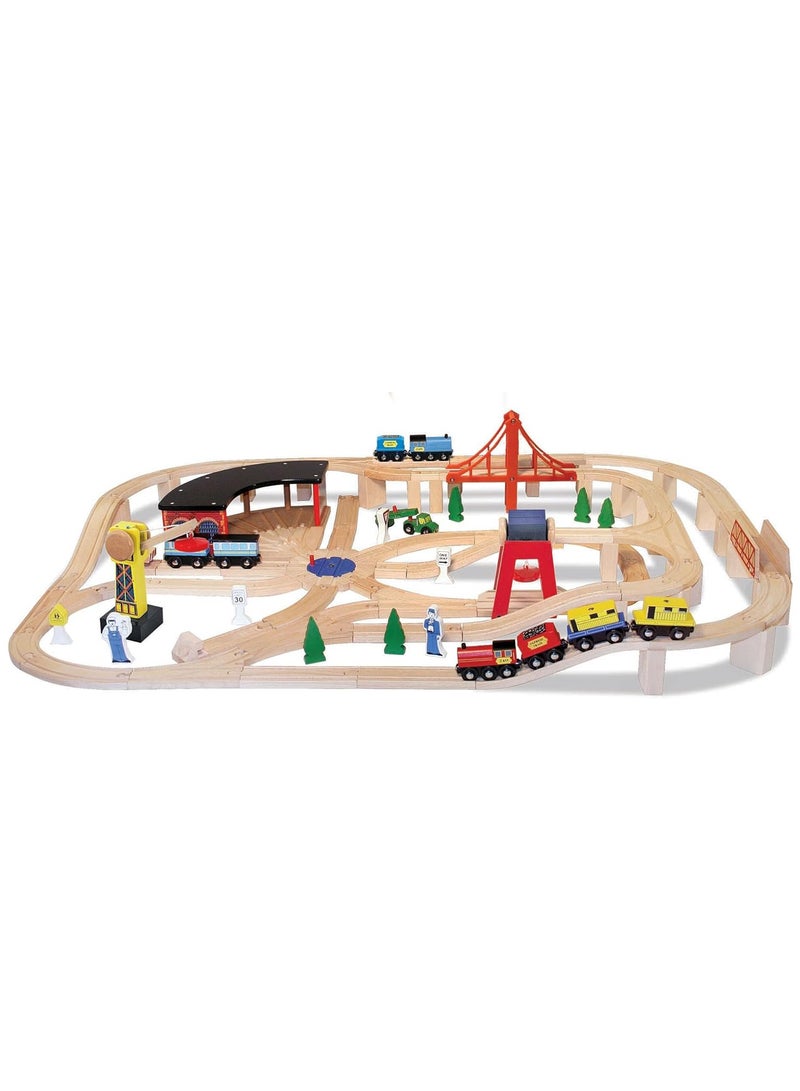 Melissa & Doug مجموعة السكك الحديدية الخشبية من ميليسا ودوج - مجموعة قطارات مكونة من 100 قطعة مع مسارات خشبية وقطارات وإكسسوارات - متوافقة مع أنظمة السكك الحديدية الخشبية الشهيرة - للأعمار من 3 سنوات فما فوق | MD701 - Image 1