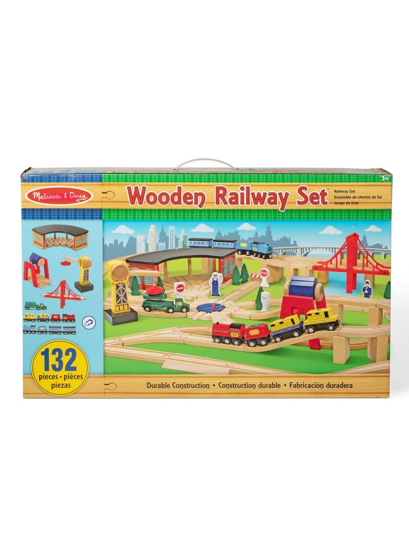 Melissa & Doug مجموعة السكك الحديدية الخشبية من ميليسا ودوج - مجموعة قطارات مكونة من 100 قطعة مع مسارات خشبية وقطارات وإكسسوارات - متوافقة مع أنظمة السكك الحديدية الخشبية الشهيرة - للأعمار من 3 سنوات فما فوق | MD701 - Image 2