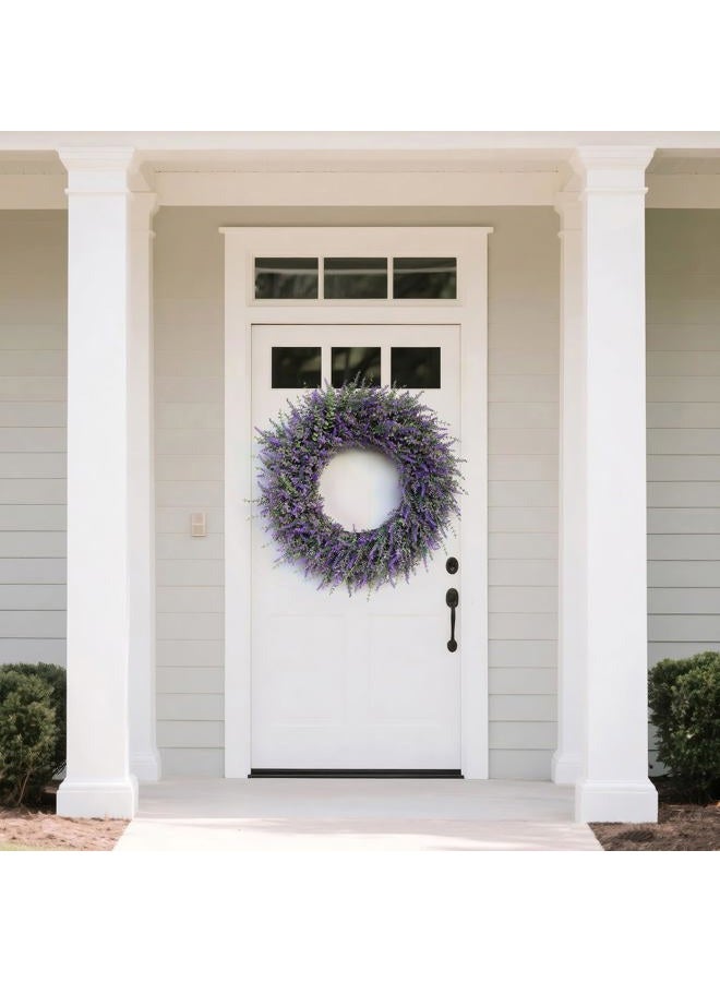 FOTEEWL 32'' Large Eucalyptus and Lavender Wreath for Front Door, Porch, Window- Artificial Eucalyptus Leaves with Lavender Wreath for Home, Farmhouse Wall Decor- Spring, Summer, Fall, All Seasons (Purple) - Image 2