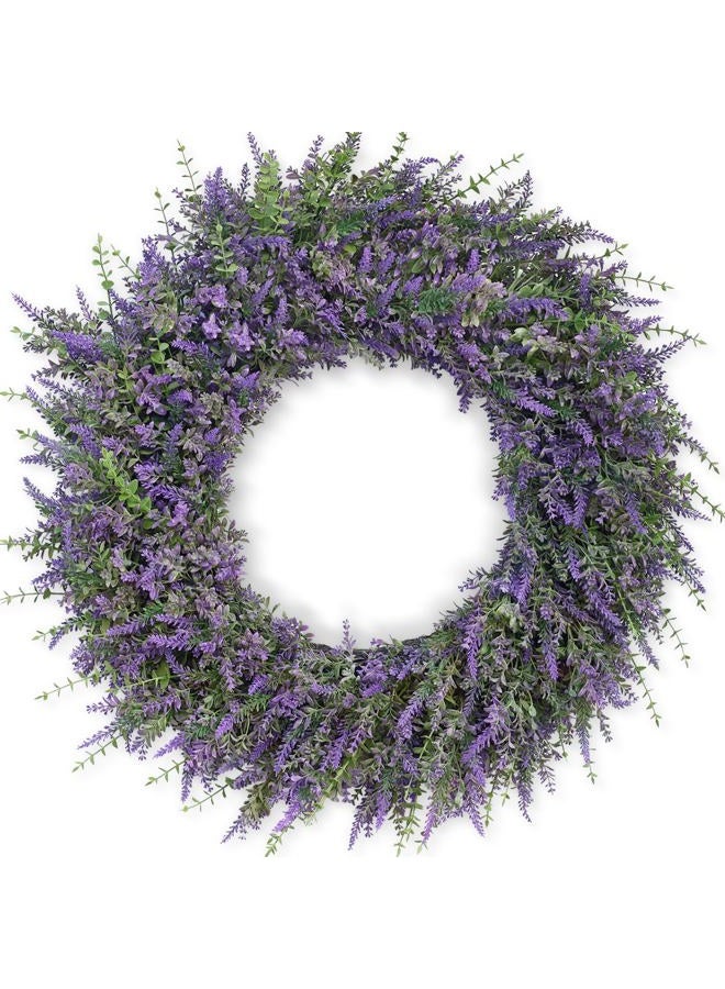 FOTEEWL 32'' Large Eucalyptus and Lavender Wreath for Front Door, Porch, Window- Artificial Eucalyptus Leaves with Lavender Wreath for Home, Farmhouse Wall Decor- Spring, Summer, Fall, All Seasons (Purple) - Image 1