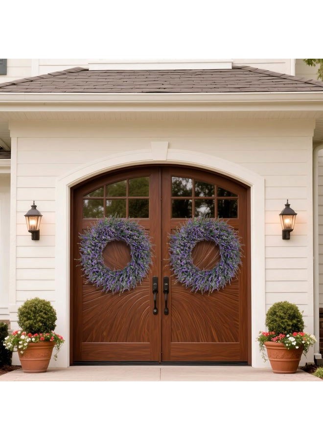 FOTEEWL 32'' Large Eucalyptus and Lavender Wreath for Front Door, Porch, Window- Artificial Eucalyptus Leaves with Lavender Wreath for Home, Farmhouse Wall Decor- Spring, Summer, Fall, All Seasons (Purple) - Image 4