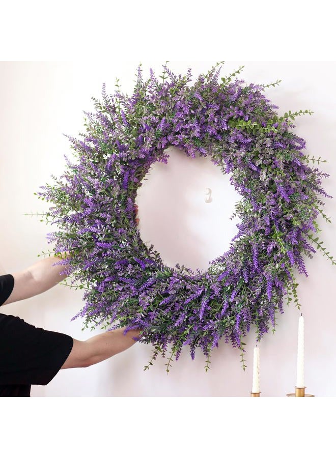 FOTEEWL 32'' Large Eucalyptus and Lavender Wreath for Front Door, Porch, Window- Artificial Eucalyptus Leaves with Lavender Wreath for Home, Farmhouse Wall Decor- Spring, Summer, Fall, All Seasons (Purple) - Image 5
